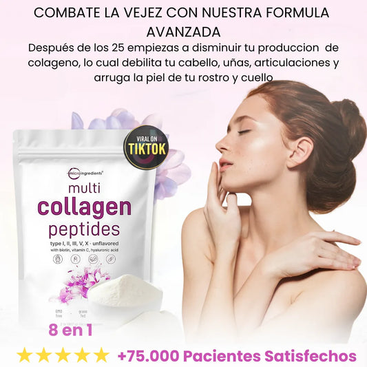 Colageno Peptidos para Dolores, Uñas, Piel y Cabello + Vitamina C + Acido Hialurico + Biotina x 1 Libra